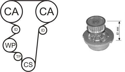 К-кт ГРМ (ремень + 3 ролика + помпа + крепление) Opel Astra G,Corsa C 1.4/1.6 98- AIRTEX WPK144602