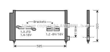 Радіатор кондиціонера Fiat Doblo I 1,3Mjet 05> 1,9JTD 03>10 AVA AVA COOLING FT5289D