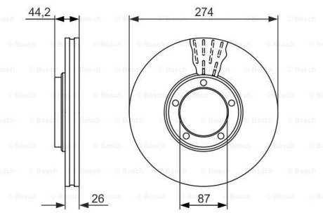 Диск гальмівний HYUNDAI H-1 \'\'F \'\'2,5D \'\'00>> BOSCH 0986479696