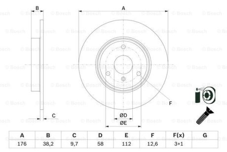 DB гальмівний диск передн Smart Fortwo -07,City-Coupe -04,Roadster -05 BOSCH 0986479E74 (фото 1)