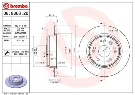 Диск тормозной BREMBO 08.8868.20