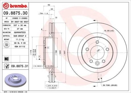 Диск тормозной BREMBO 09.8875.31