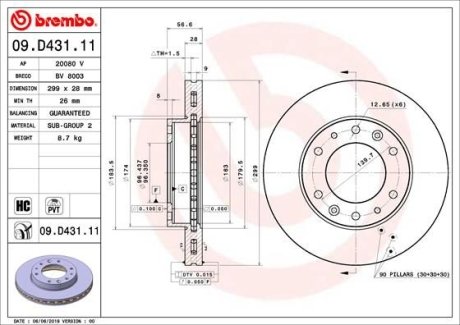 Диск гальмівний BREMBO 09D43111