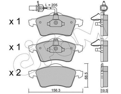 VW гальмівні колодки передн. T4 96- (з датчик.) CIFAM 8222631