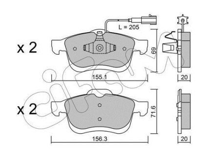 Гальмівні колодки пер. Doblo 10- (диск 305mm)(155.2x69.08x20.3) CIFAM 8228241 (фото 1)