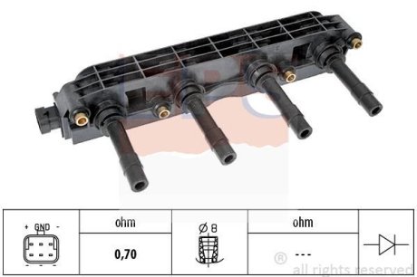 OPEL котушка запалювання Astra G, Vectra B/C,Zafira A 1.4/1.6 98- EPS 1970399