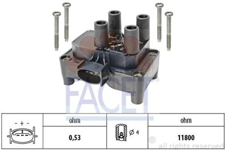 Котушка запалювання Ford Focus, Fiesta, Mondeo, Transit Connect (95-13) 1.3i-2.0i 16V FACET 96432