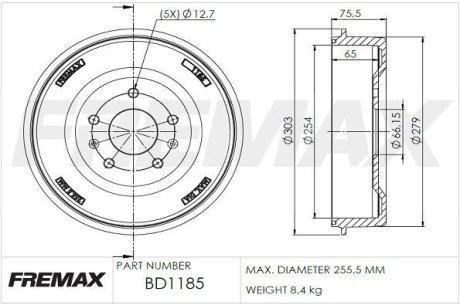 Барабан тормозной FREMAX BD1185