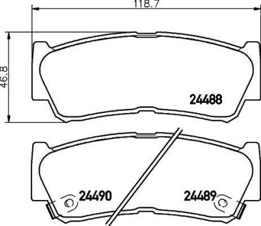 Гальмівні колодки зад. Hyundai Santa Fe 06-12 (mando) (118,6x47x15,6) HELLA 8DB355013081 (фото 1)