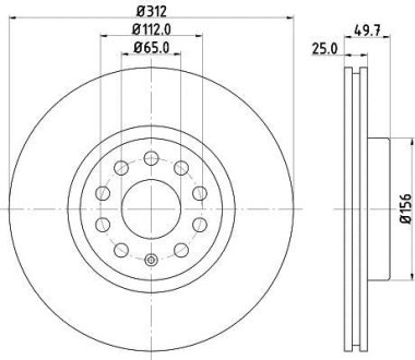 VW Гальмівний диск передній Audi A3 03- VW Golf V, Passat 05- Skoda HELLA 8DD355109521