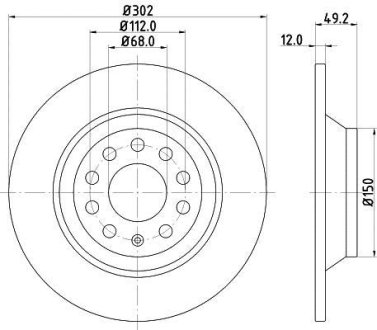 VW Диск тормозной задний AUDI A6 2.0i 2.4i 2.7TDI 2.8FSI 3.0i 05- (302*11.7) HELLA 8DD355111181 (фото 1)