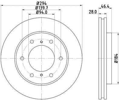 Гальмівний диск перед. L200/Pajero Sport 05- 2.4-3.5 (PRO) HELLA 8DD355115731 (фото 1)