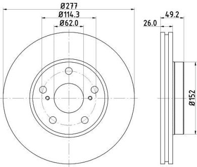 PRO TOYOTA гальмівний диск передн.Auris 12-, Corolla 13- HELLA 8DD355119661 (фото 1)