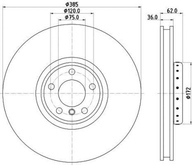 PRO HIGH CARBON BMW Гальмівний диск передн. лівий X5 (E70), X5 (F15, F85), X6 (E71, E72) HELLA 8DD355120721