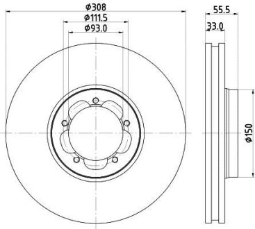 Гальмівний диск перед.TOURNEO CUSTOM/TRANSIT 2.2 12-18 (RWD) (308х33) (PRO) HELLA 8DD355123131 (фото 1)