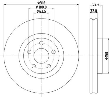 PRO FORD гальмівний диск S-MAX 2.0TDCI 15- HELLA 8DD355126701 (фото 1)