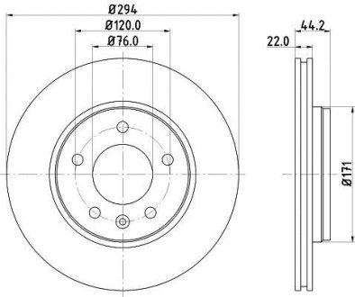 PRO HIGH CARBON VW диск гальмівний задн. (вентил.) T5 03- (294*22) HELLA 8DD355128031 (фото 1)