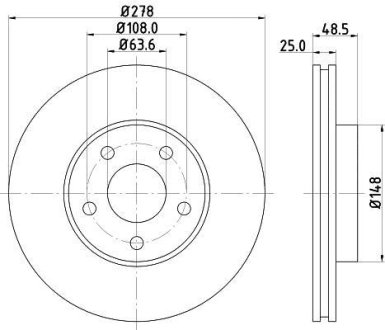 PRO HIGH CARBON FORD диск гальмівний передній Focus, Focus C-Max 03- 1.6/1.8 03- HELLA 8DD355128461