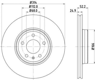 PRO HIGH CARBON AUDI диск гальмівний передній (314 мм) A4 07-, A5. HELLA 8DD355128711 (фото 1)
