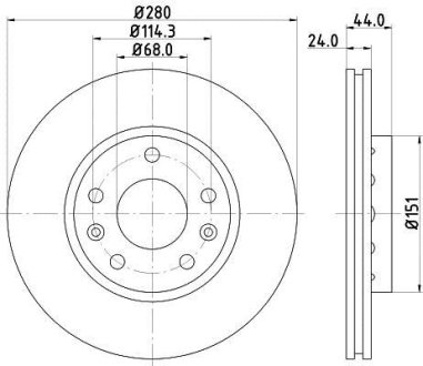 PRO HIGH CARBON диск гальмівний передній (280*24) RENAULT Duster 10-, Laguna 1.5DCI 07-, Megane 08- HELLA 8DD355129121