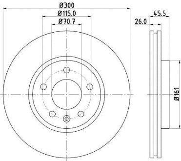 PRO HIGH CARBON CHEVROLET диск гальмівний передн.Cruze 1.6 09-,Opel Astra j (16&quot;) D=300 HELLA 8DD355129171