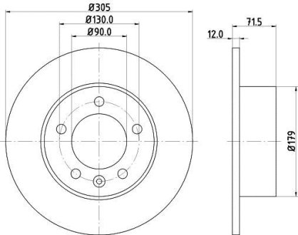 PRO HIGH CARBON RENAULT диск гальмівний задній Master 10-, OPEL Movano HELLA 8DD355129201 (фото 1)