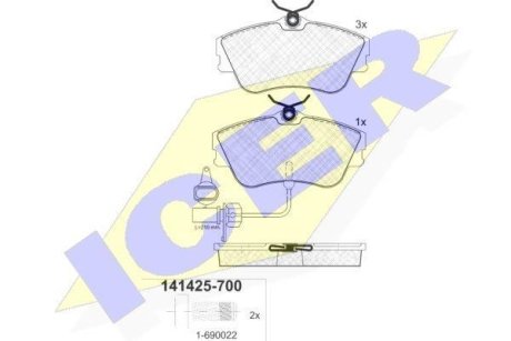 Комплект гальмівних колодок (дискових) ICER 141425700 (фото 1)