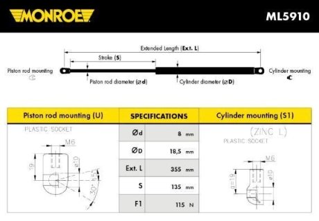 Демпфер двери багажника MONROE ML5910