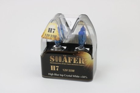 Лампа галогенова H7 12V55W High Blue top Crystal White +50% (комплект, пластиковий бокс 2шт) SHAFER SL3007C