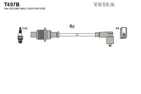Провода высоковольтные, комплект Peugeot 406 1.6 (95-04),Peugeot 406 1.8 (97-04) BLATNA TESLA T497B (фото 1)