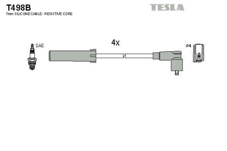 Провода высоковольтные, комплект Peugeot 406 2.0 (95-04),Peugeot 406 2.0 (96-04) BLATNA TESLA T498B