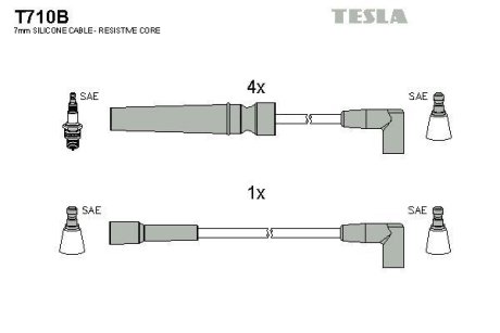 Провода свечные Нексия 1,5 16V/Эсперо (силикон) TESLA T710B (фото 1)