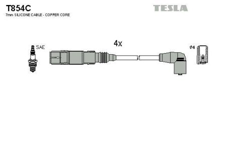 Провода высоковольтные, комплект Vw Caddy iii 1.6 (04-15),Vw Caddy iii 1.6 (11-15) BLATNA TESLA T854C