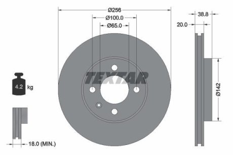 Диск гальмівний SEAT/VW Cordoba/Ibiza/Caddy/Polo "F D=256mm "83>> TEXTAR 92036803