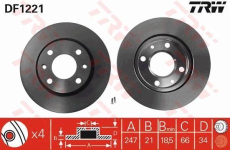 Диск гальмівний (1 шт.) CITROEN - MEGA - PEUGEOT AX/Saxo/Xsara/Xsara Estate/Break/ZX/C TRW DF1221