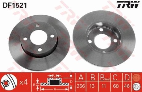 Диск гальмівний (1 шт.) AUDI 100/80/80 Quattro/90 TRW DF1521 (фото 1)