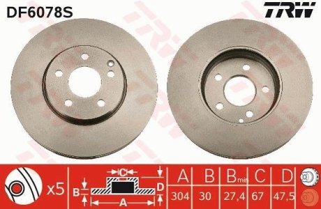 Диск гальмівний MERCEDES W211 4X4 "F "03>> TRW DF6078S