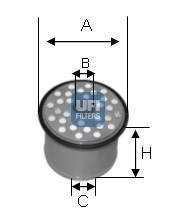 Фільтр паливний 1.9D 8V,1.9TD 8V,1.9D 8V,1.9TD 8V,2.1TD 12V,1.8D 8V FIAT Scudo 95-07, Ulysse 94-02; PEUGEOT Partner 96-08, Expert 95-07, 406 97-04, 306 93-02, 405 93-96, 806 98-02; CITROEN Jumper 02-06, Berlingo 96-08, Jumper 94-02, Jumpy 95-07, Xsar UFI 2439000