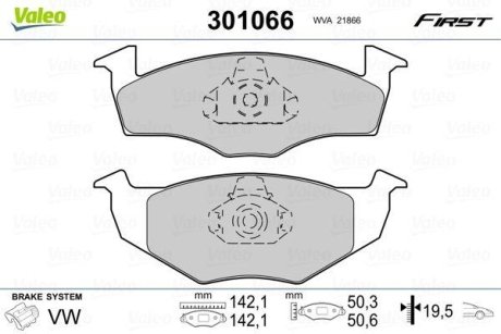 Гальмівні колодки дискові VAG Golf/Polo/Vento/Cordoba "1,0-1,9 "F "86-02 Valeo 301066