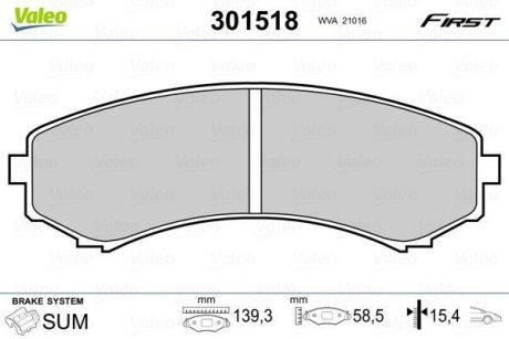 Гальмівні колодки дискові MITSUBISHI Grandis/Pajero "2,0-3,8 "F "00>> Valeo 301518