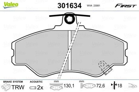 Гальмівні колодки дискові HYUNDAI Grace/H100 "F "93-00 Valeo 301634