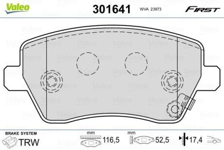 Гальмівні колодки дискові DACIA/LADA/MB/NISSAN/RENAULT Logan/Duster/Largus/Citan/Kangoo "F "03>> Valeo 301641