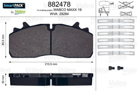 Колодки гальмівні WVA 29284; 210,85,5x30 Valeo 882478